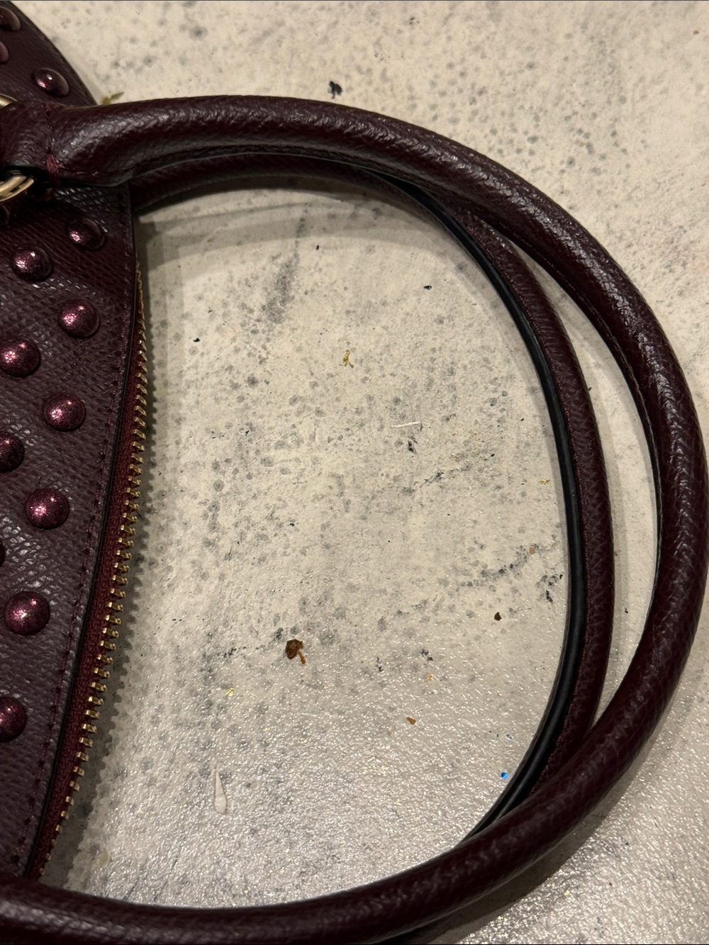 COACH Burgundy Studded Dome Satchel with Gold Hardware - Picture 11 of 13